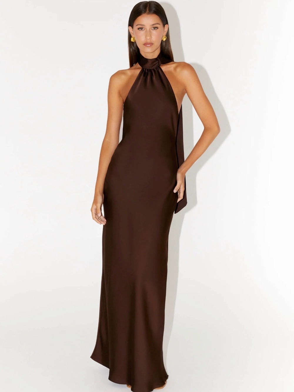 Peppermayo Chocolate Brown Halter Maxi Dress
